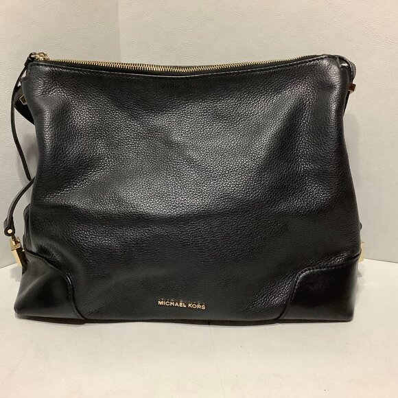Michael Kors Pebbled Leather Crosby Padlock Shoulder Bag Purse Black 15" x 10" - Picture 1 of 9